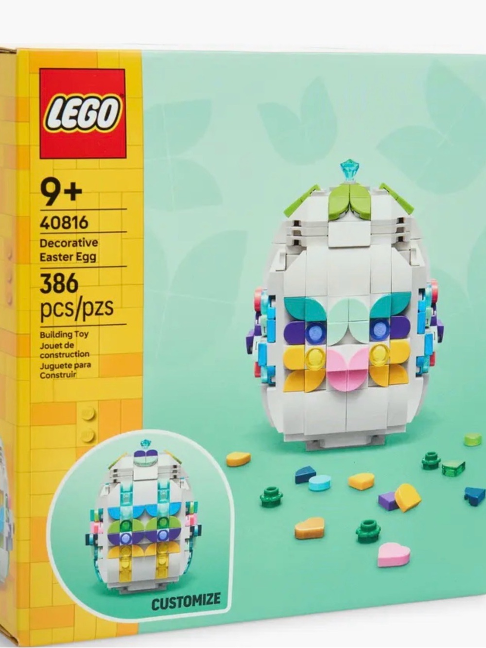 LEGO White Decorative Easter Egg with Blue Green Yellow Pink Purple Accents